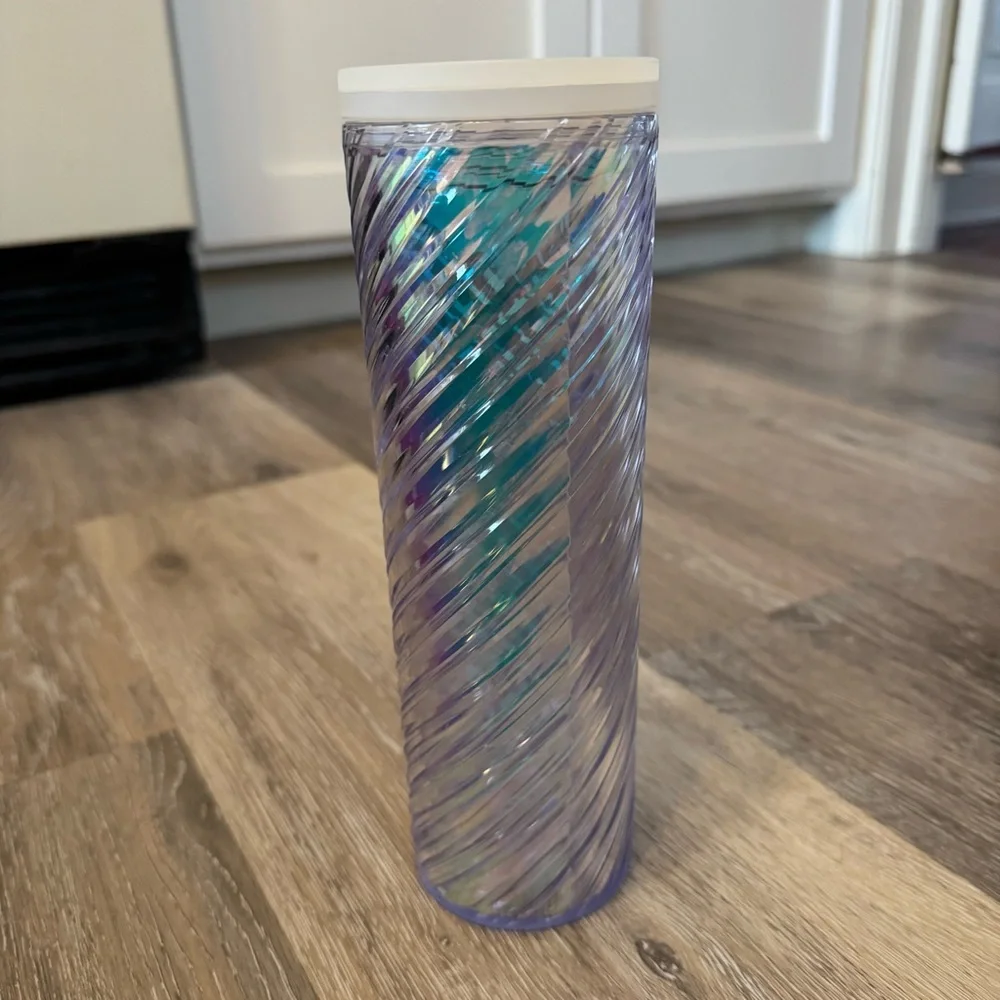 Starbucks Clear Iridescent Holiday Swirl 16 Oz Travel Mug Tumbler 2022 with Lid